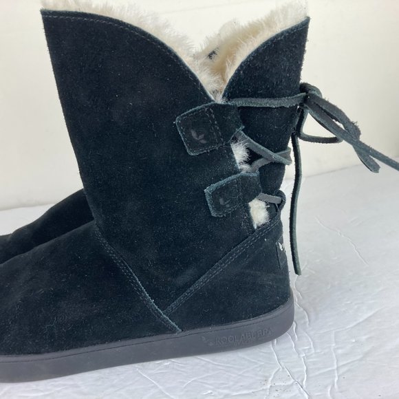 Koolaburra By UGG Womens Sz 6 Shazi Black Suede Shearling Mid Calf Boots - Picture 3 of 14